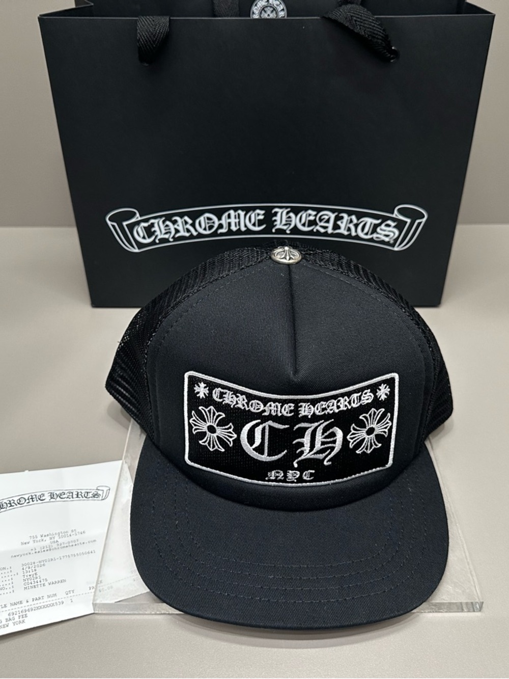 🖤 CHROME HEARTS LIMITED NYC BLACK TRUCKER HAT, NEW! SHOPPING BAG 🖤 - Picture 2 of 6